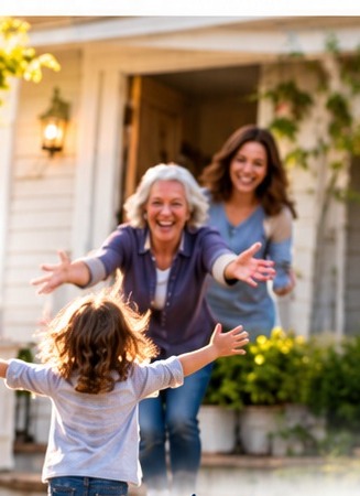 Family welcoming relatives arriving for a visit